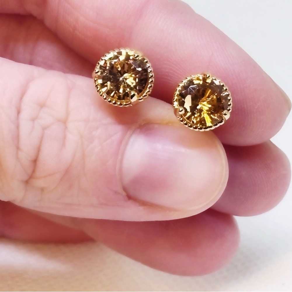 18k Yellow Gold Plated Sterling Silver Screw-Back 1.28ct Each Morganite Studs - Picture 11 of 13